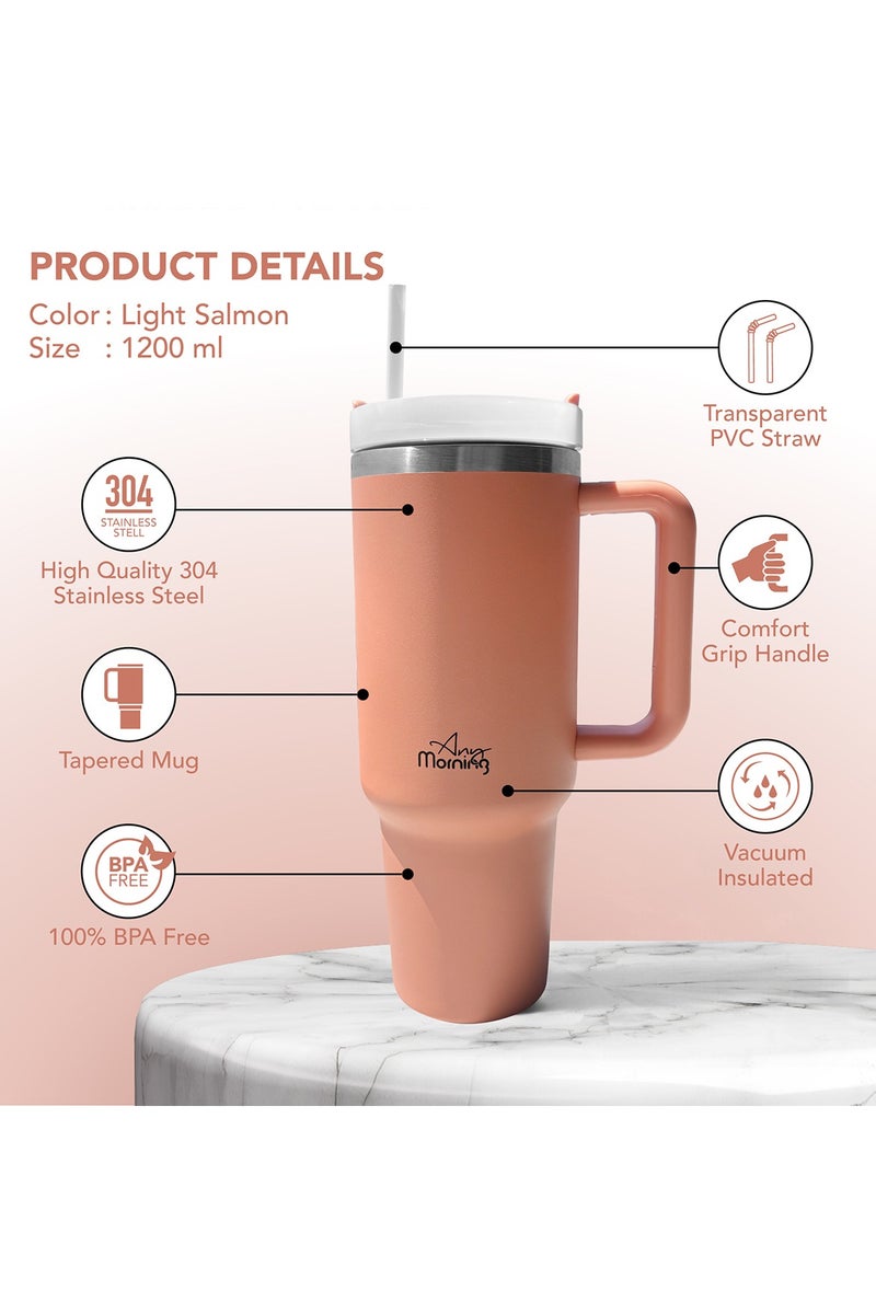 آني مورننغ كوب بغطاء محكم مانع للتسرب، بسعة 1200 مل مع عزل مفرغ، كوب قهوة كبير من الفولاذ المقاوم للصدأ مزدوج الطبقة، يحافظ على المشروبات ساخنة لمدة 9 ساعات وباردة لمدة 12 ساعة، يناسب حامل الأكواب في السيارة، تصميم أنيق يشبه الترمس. - Image 3