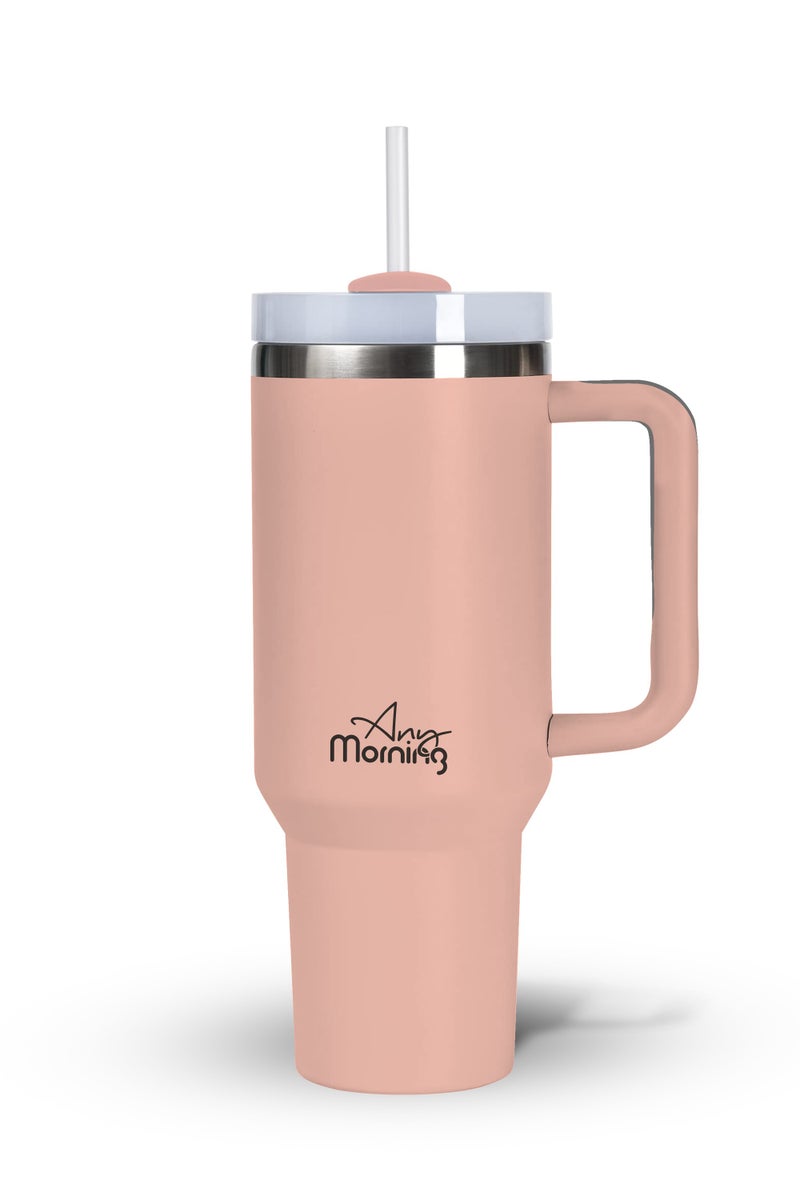 آني مورننغ كوب بغطاء محكم مانع للتسرب، بسعة 1200 مل مع عزل مفرغ، كوب قهوة كبير من الفولاذ المقاوم للصدأ مزدوج الطبقة، يحافظ على المشروبات ساخنة لمدة 9 ساعات وباردة لمدة 12 ساعة، يناسب حامل الأكواب في السيارة، تصميم أنيق يشبه الترمس. - Image 1