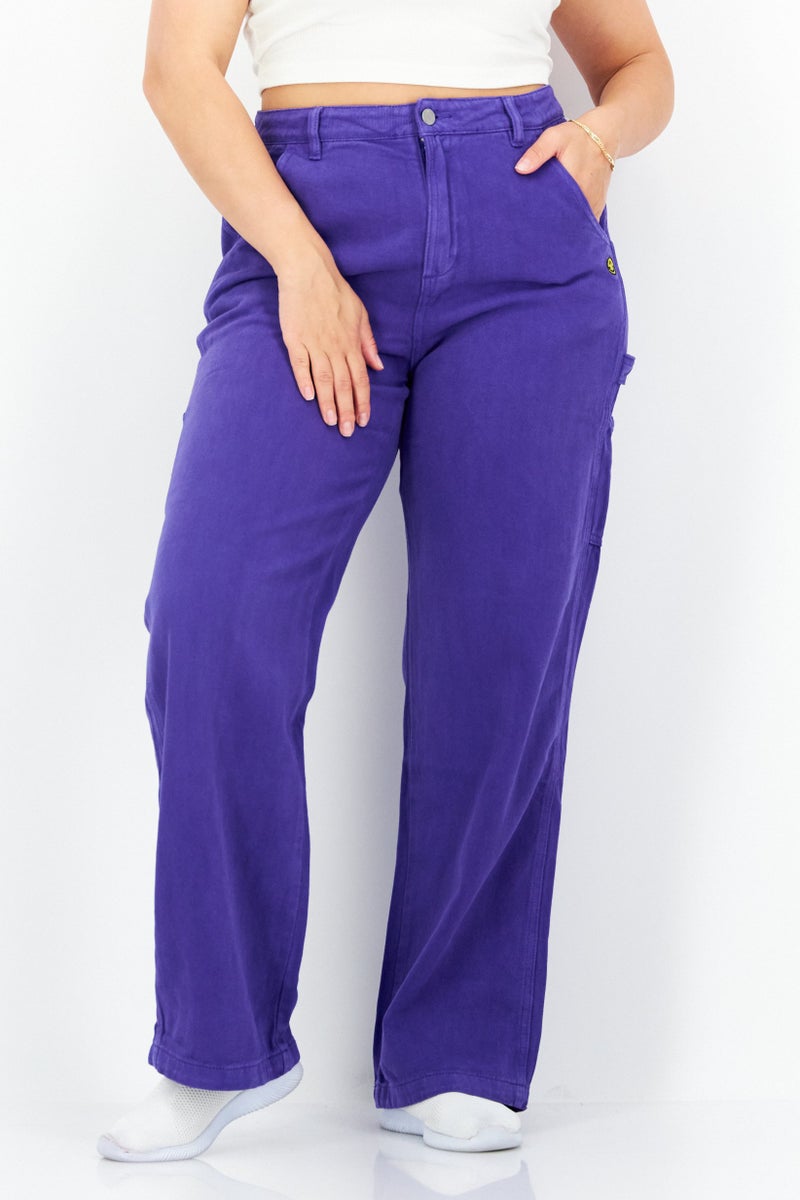Misfit Women Plain Wide Leg Pants, Purple - Image 1