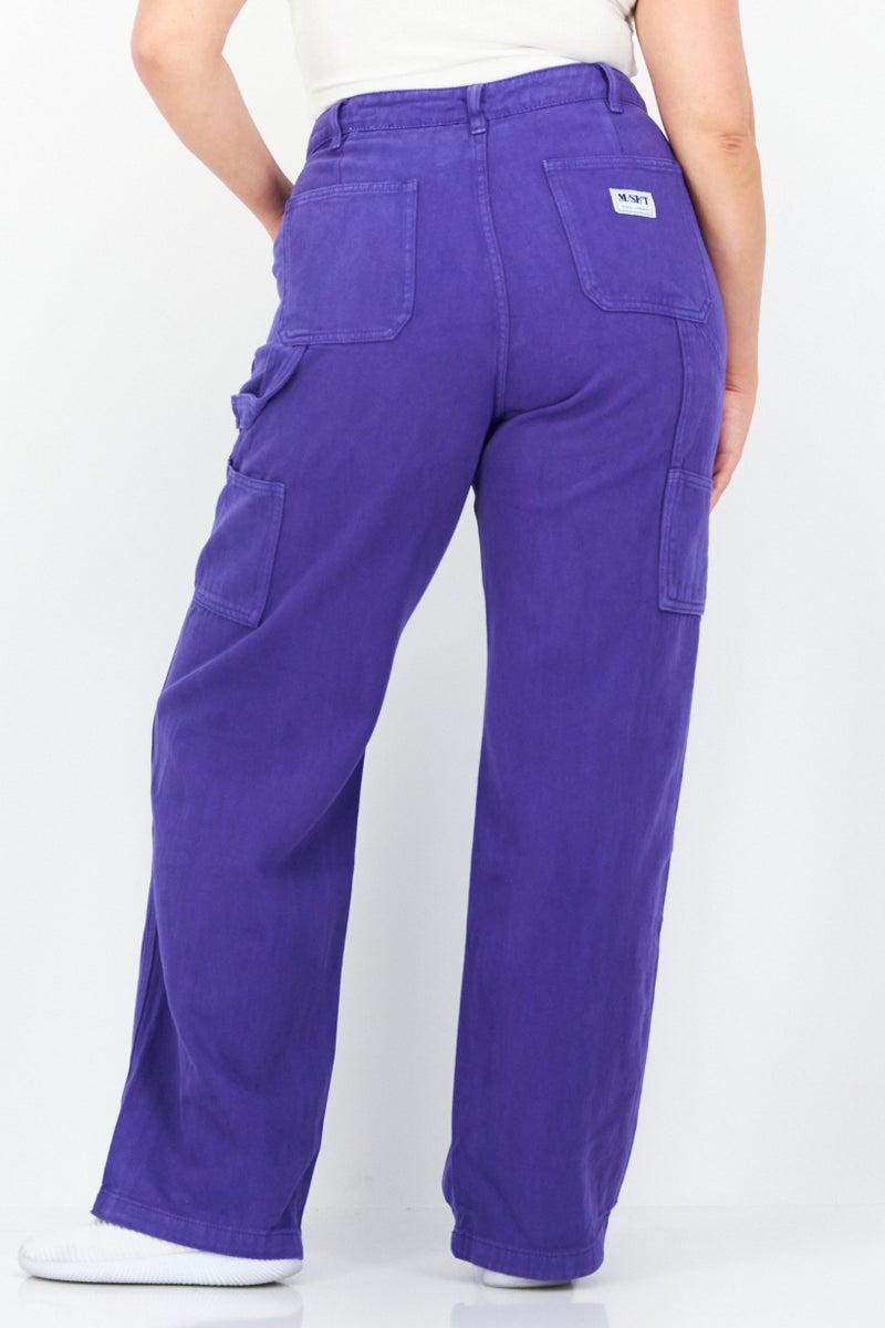 Misfit Women Plain Wide Leg Pants, Purple - Image 3