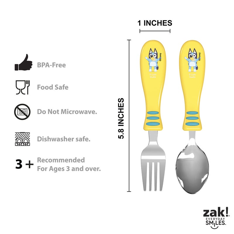 Zak Designs Bluey Kid Flatware Set with Fun Character Art on Both Utensils, Non Slip Fork and Spoon Set is Perfect for Encouraging Picky Eaters to Finish Their Plates (2 pk, BPA-Free) - Image 4