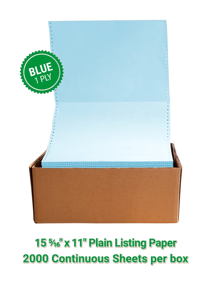 Abulhoul Printing Press LLC ABULHOUL Continuous Plain Listing Computer Paper 15 5/16” x 11” BLUE Ply Single 2000 Sheets Per Box 60gsm (±5% In Actual Weight) Used For Wide Dot-Matrix Impact Printers With Ink Ribbons  - Image 1
