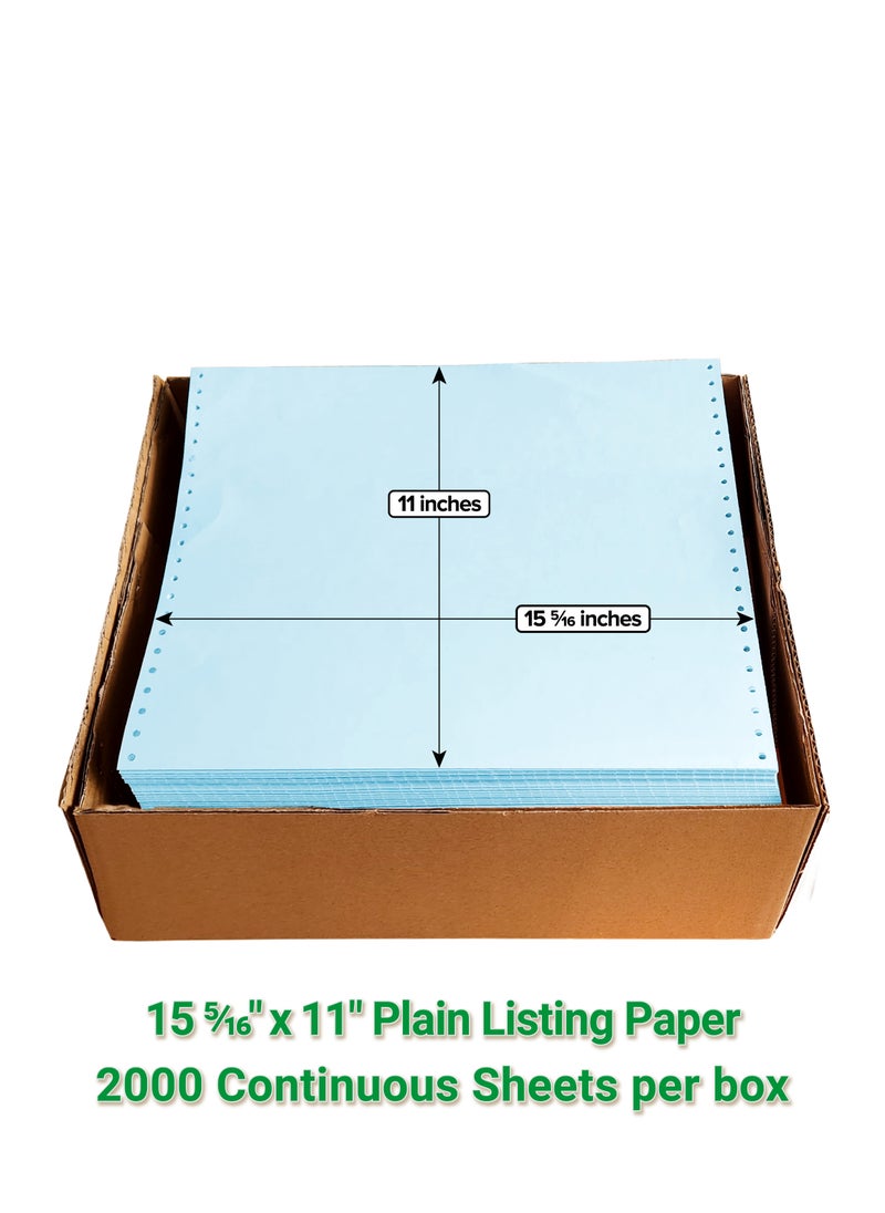 Abulhoul Printing Press LLC ABULHOUL Continuous Plain Listing Computer Paper 15 5/16” x 11” BLUE Ply Single 2000 Sheets Per Box 60gsm (±5% In Actual Weight) Used For Wide Dot-Matrix Impact Printers With Ink Ribbons  - Image 2