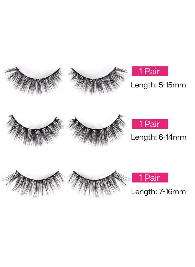 Calailis - CALAILIS False Eyelash, Eye Makeup Lash 3D Faux Mink Fake Eyelash Long Natural Eyelashes 3 Pairs with 5g False Eyelash Glue (CS16) - Image 1