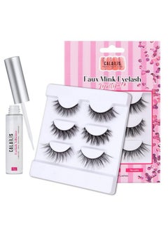 Calailis CALAILIS False Eyelash, Eye Makeup Lash 3D Faux Mink Fake Eyelash Long Natural Eyelashes 3 Pairs with 5g False Eyelash Glue (CS16)  - Image 1