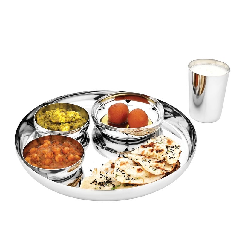 RK RK Riva Stainless Steel Deluxe Buffet Set 7 Pieces Thali Plate with Bowls and Cutlery  - Image 1
