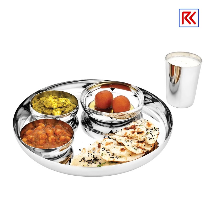 RK RK Riva Stainless Steel Deluxe Buffet Set 7 Pieces Thali Plate with Bowls and Cutlery  - Image 2