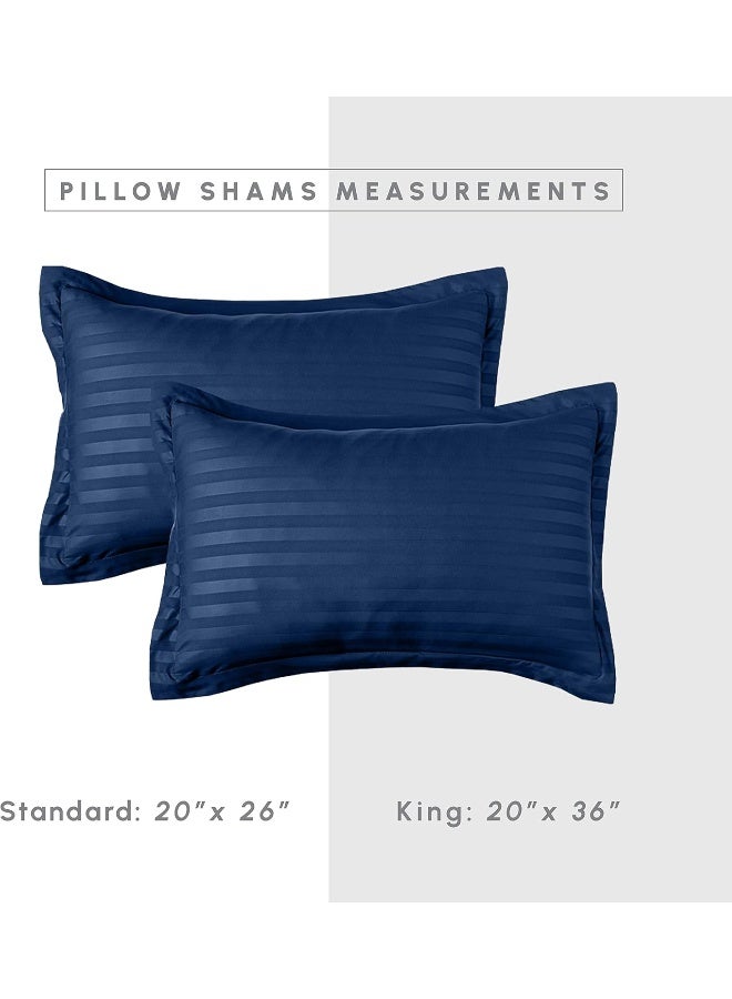 Elegant Comfort Elegant Comfort Cozy and Soft 8-Piece Bed-in-a-Bag All Season Comforter Set, Includes 4pc Smart Sheet Set, Bed Skirt, Comforter, Matching Pillowcases and Shams, Striped Design, Full/Queen, Navy  - Image 4