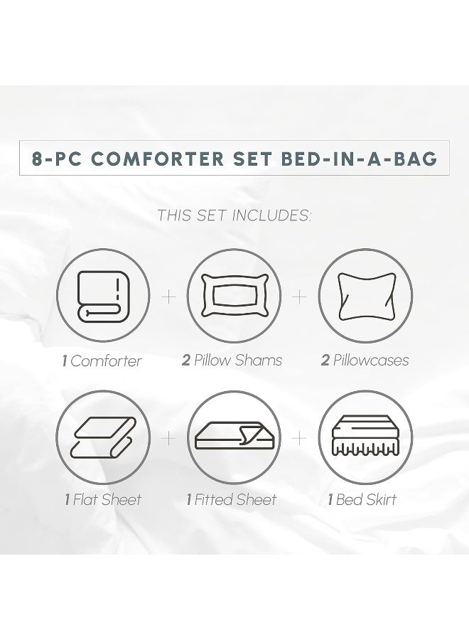 Elegant Comfort Elegant Comfort Cozy and Soft 8-Piece Bed-in-a-Bag All Season Comforter Set, Includes 4pc Smart Sheet Set, Bed Skirt, Comforter, Matching Pillowcases and Shams, Striped Design, Full/Queen, Navy  - Image 3