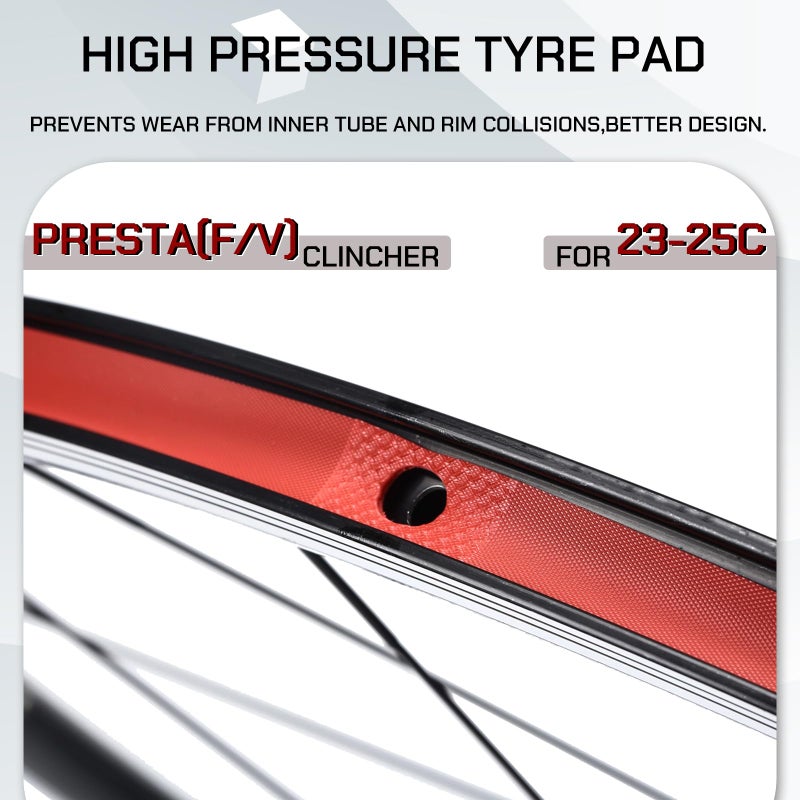 BUCKLOS Road Bike Wheelset 700c, Aluminum Alloy QR Wheels V Brake Clincher, Double Wall Flat Spokes Bicycle Wheel Set, Rear 7-11 Speed Wheelsets Hub 30mm Rims Bike Accessories - Image 2