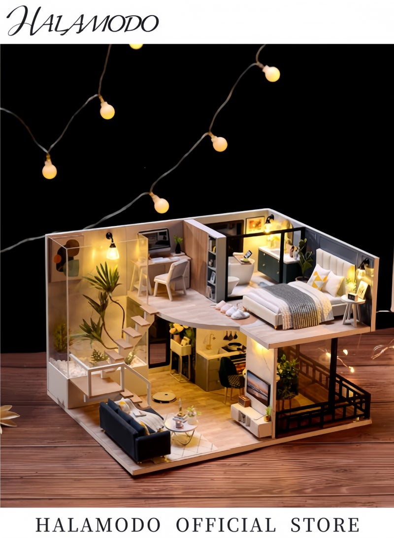 HALAMODO DIY Miniature Dollhouse Kit, Tiny House kit with Furniture, Miniature House Kit 1:24 Scale, Great Handmade Crafts Gift for Birthday Easter, Simple Life House  - Image 4