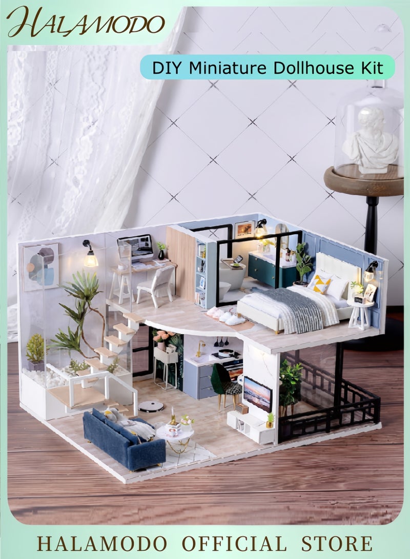 HALAMODO DIY Miniature Dollhouse Kit, Tiny House kit with Furniture, Miniature House Kit 1:24 Scale, Great Handmade Crafts Gift for Birthday Easter, Simple Life House  - Image 1