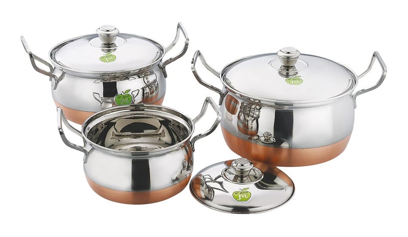 JVL Stainless Steel Copper Bottom PotHandi with Lid Handle Set 850 1300 2200 ml 3Piece Copper Bottom Handi Set for Cooking Handi Set for Kitchen Handi for Serving JVLBPCU1 - Image 1