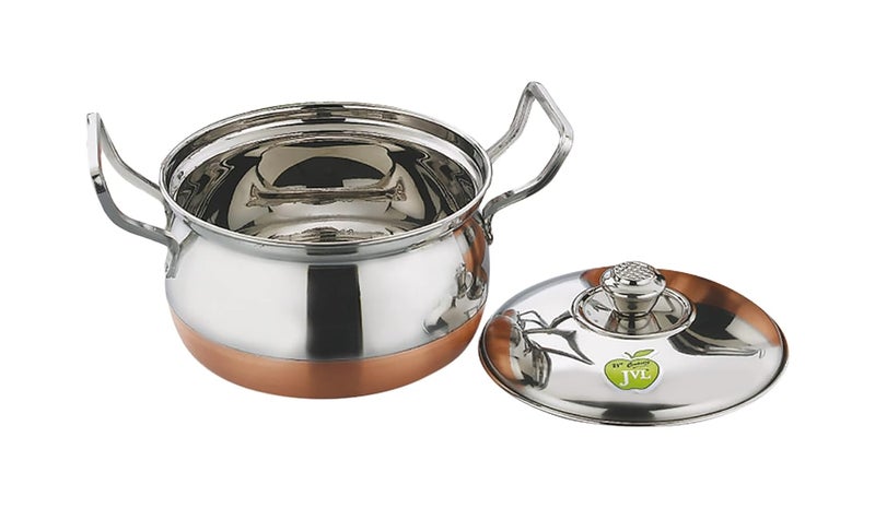 JVL Stainless Steel Copper Bottom PotHandi with Lid Handle Set 850 1300 2200 ml 3Piece Copper Bottom Handi Set for Cooking Handi Set for Kitchen Handi for Serving JVLBPCU1 - Image 2