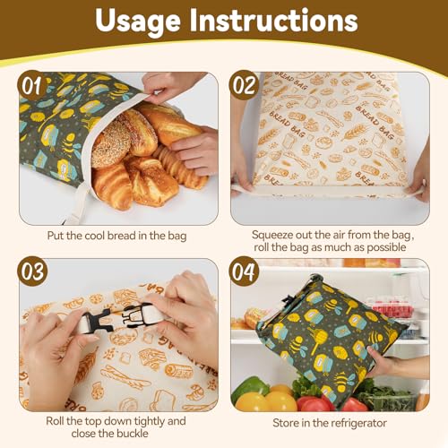 HAPYHOOM 2 Pack Natural Beeswax Bread Bags for Sourdough Homemade Bread, Reusable Natural Organic Linen, Food Storage Cloth Bag, Large Capacity Portable, Freezer-Friendly, Freshness Preservation - Image 4