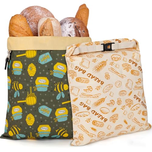 HAPYHOOM 2 Pack Natural Beeswax Bread Bags for Sourdough Homemade Bread, Reusable Natural Organic Linen, Food Storage Cloth Bag, Large Capacity Portable, Freezer-Friendly, Freshness Preservation - Image 1