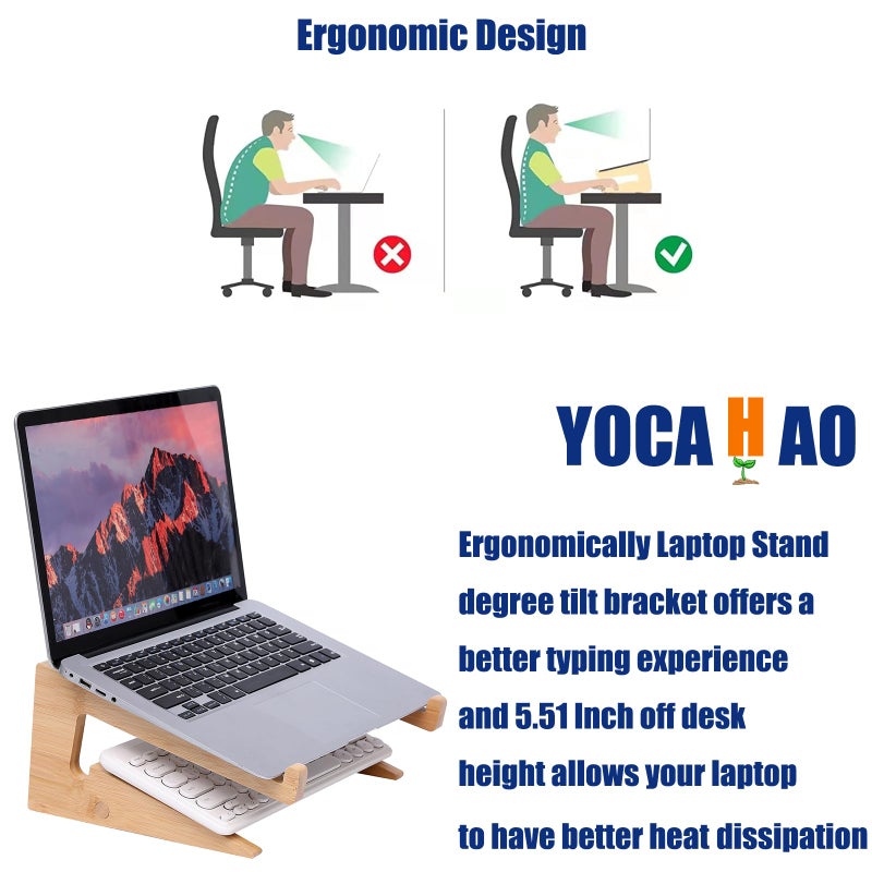 YOCAHAOY Wooden Laptop Stand Vertical Laptop for 13-18.6in Bamboo Stand for Desk,Laptop Stand Compatible with MacBook Air Pro/Dell XPS/Surface pro/HP/Pixelbook/Lenovo,More Laptops - Image 3