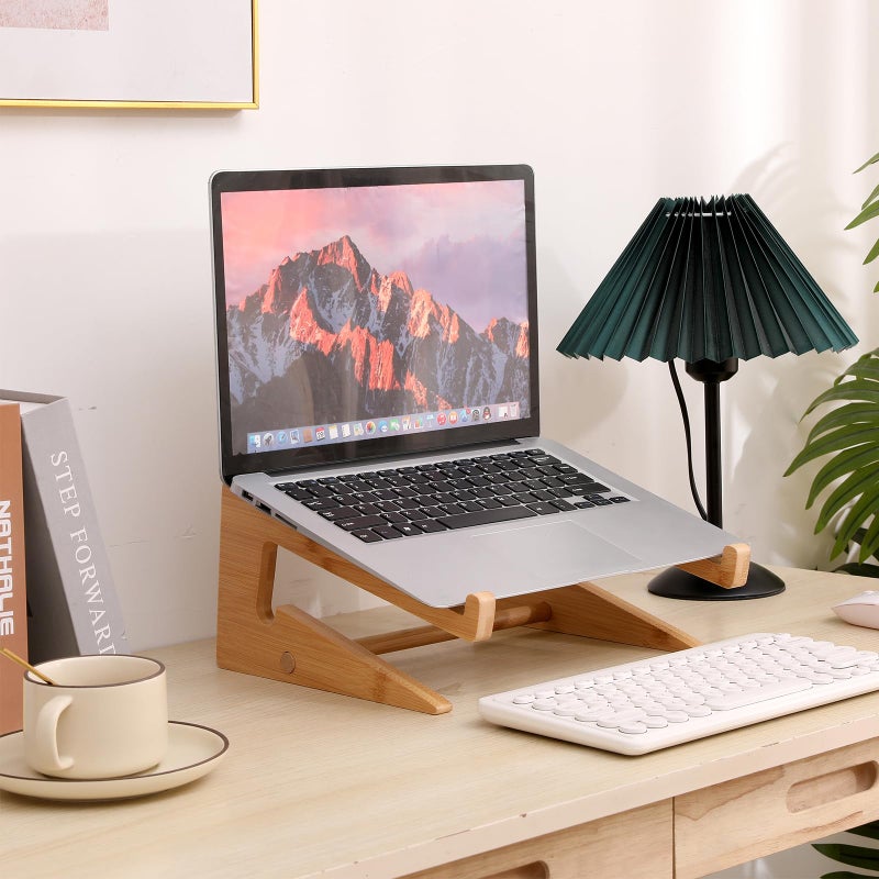 YOCAHAOY Wooden Laptop Stand Vertical Laptop for 13-18.6in Bamboo Stand for Desk,Laptop Stand Compatible with MacBook Air Pro/Dell XPS/Surface pro/HP/Pixelbook/Lenovo,More Laptops - Image 2