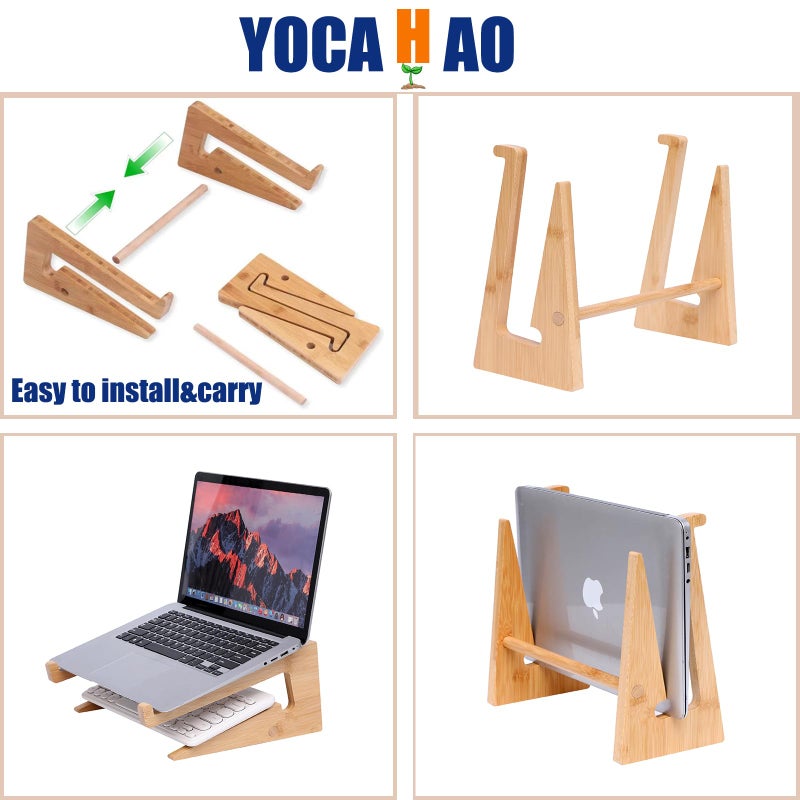 YOCAHAOY Wooden Laptop Stand Vertical Laptop for 13-18.6in Bamboo Stand for Desk,Laptop Stand Compatible with MacBook Air Pro/Dell XPS/Surface pro/HP/Pixelbook/Lenovo,More Laptops - Image 4