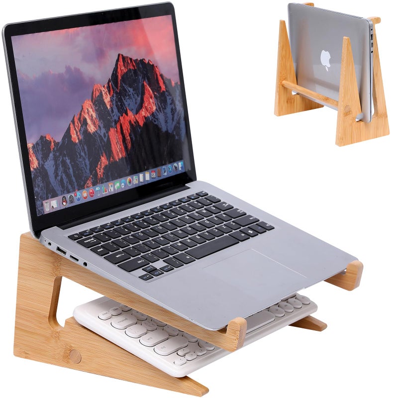 YOCAHAOY Wooden Laptop Stand Vertical Laptop for 13-18.6in Bamboo Stand for Desk,Laptop Stand Compatible with MacBook Air Pro/Dell XPS/Surface pro/HP/Pixelbook/Lenovo,More Laptops - Image 1