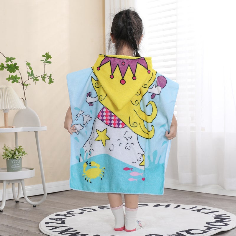 Children'S Bath Towel Cape Cute Cartoon Print Soft Thickened Water-Absorbent Quick-Drying Wearable Microfiber Beach Towel - Image 3