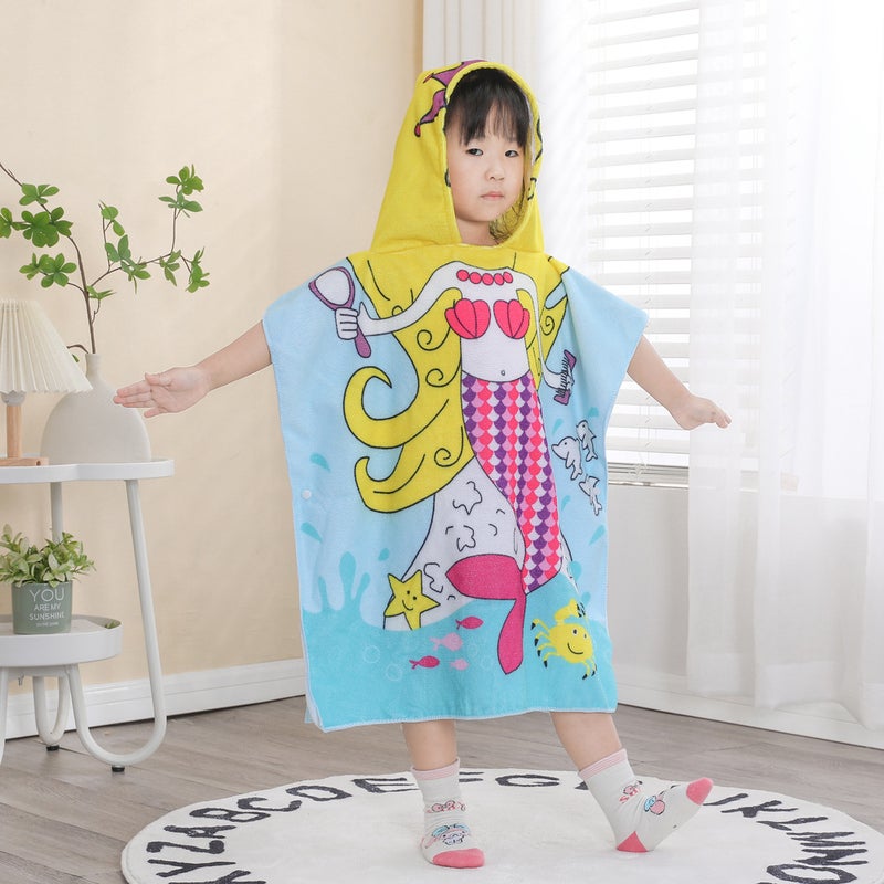 Children'S Bath Towel Cape Cute Cartoon Print Soft Thickened Water-Absorbent Quick-Drying Wearable Microfiber Beach Towel - Image 5
