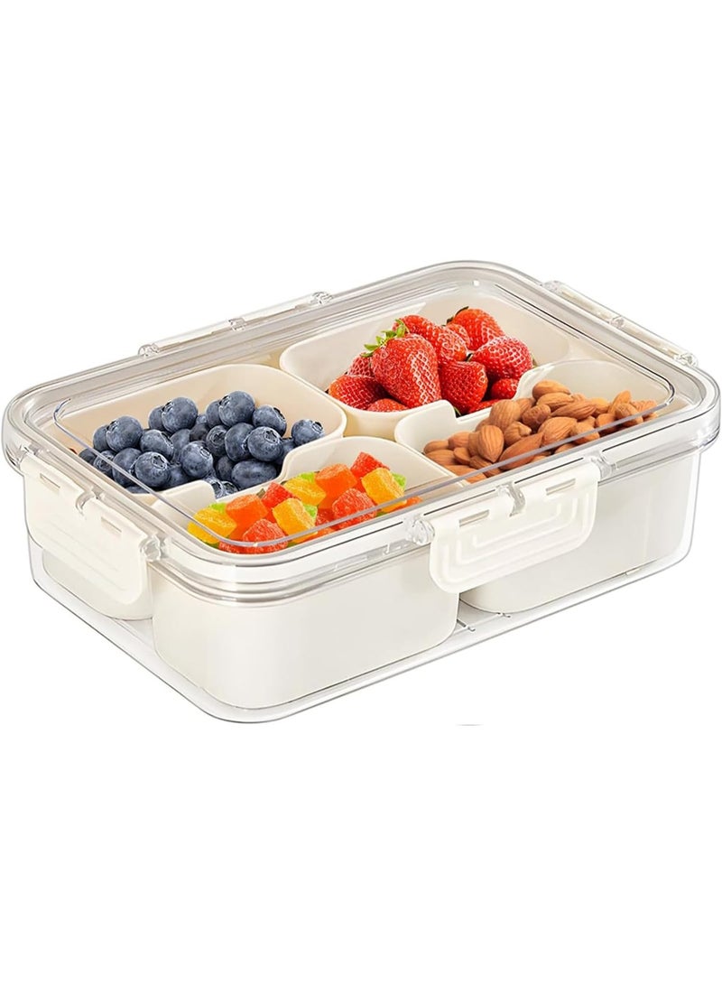 كيتشينو صندوق وجبات خفيفة مقسم من كيتشينو، صينية تقديم محمولة مكونة من 4 أقسام مع غطاء، منظم أطباق الوجبات الخفيفة الشفاف للفواكه والوجبات الخفيفة والمكسرات والحلوى، مثالي للحفلات والسفر والنزهات - Image 1