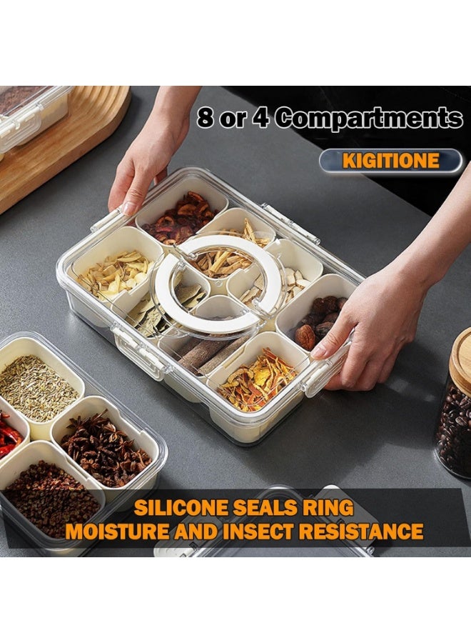 كيتشينو صندوق وجبات خفيفة مقسم من كيتشينو، صينية تقديم محمولة مكونة من 4 أقسام مع غطاء، منظم أطباق الوجبات الخفيفة الشفاف للفواكه والوجبات الخفيفة والمكسرات والحلوى، مثالي للحفلات والسفر والنزهات - Image 3