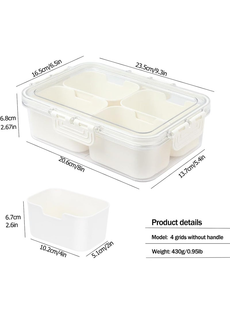 كيتشينو صندوق وجبات خفيفة مقسم من كيتشينو، صينية تقديم محمولة مكونة من 4 أقسام مع غطاء، منظم أطباق الوجبات الخفيفة الشفاف للفواكه والوجبات الخفيفة والمكسرات والحلوى، مثالي للحفلات والسفر والنزهات - Image 2