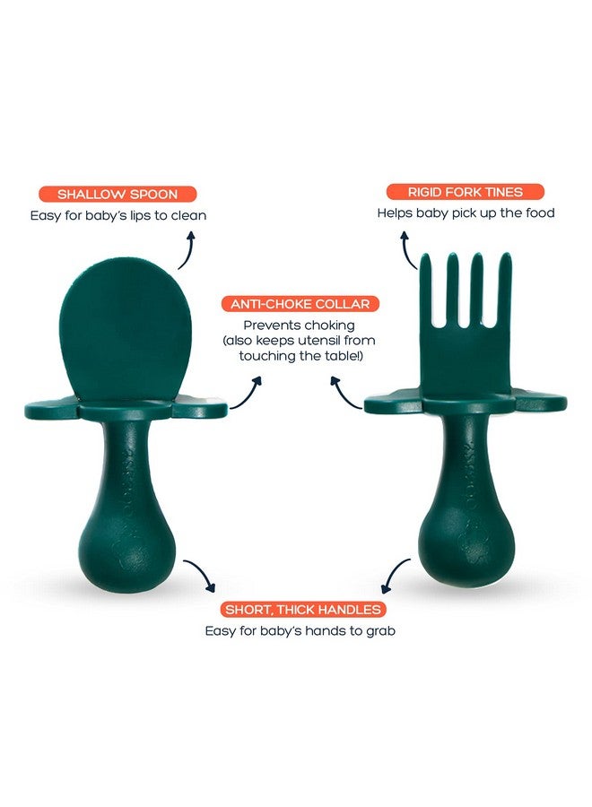 Grabease Baby Spoons & Toddler Utensils for Baby Led Weaning - BPA-Free & Phthalate-Free Feeding Supplies - 1 Set, Green - Self Feeding Spoon - Image 3