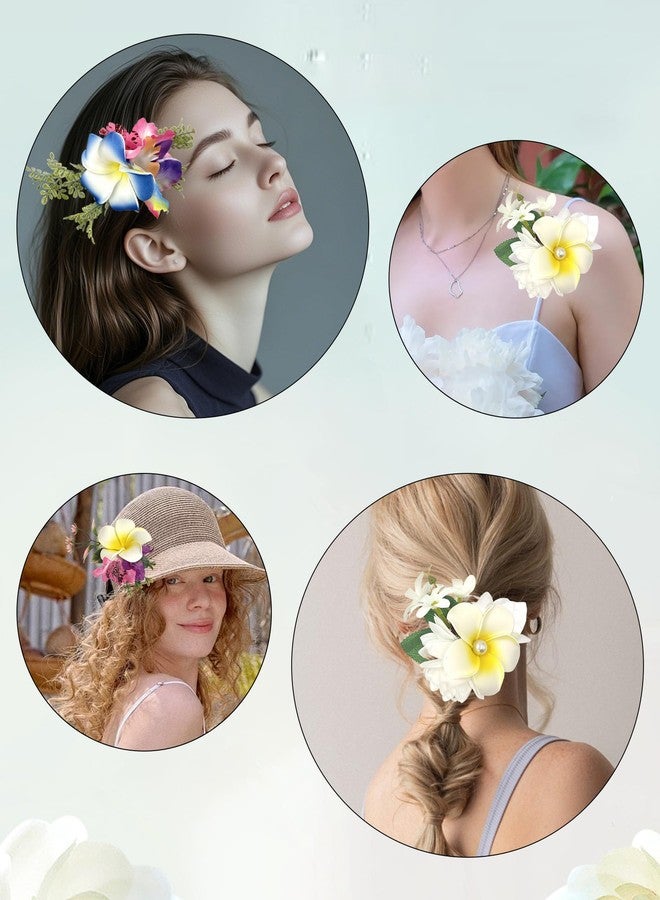 SHENIAFC 3Pcs Hawaiian Plumeria Flower for Women and Girls,Artificial Flower Barrettes and Pins for Beach,Hair Accessories for Luau Outfits, Party Hairstyles, and Decor（Pink+Blue+White） - Image 5
