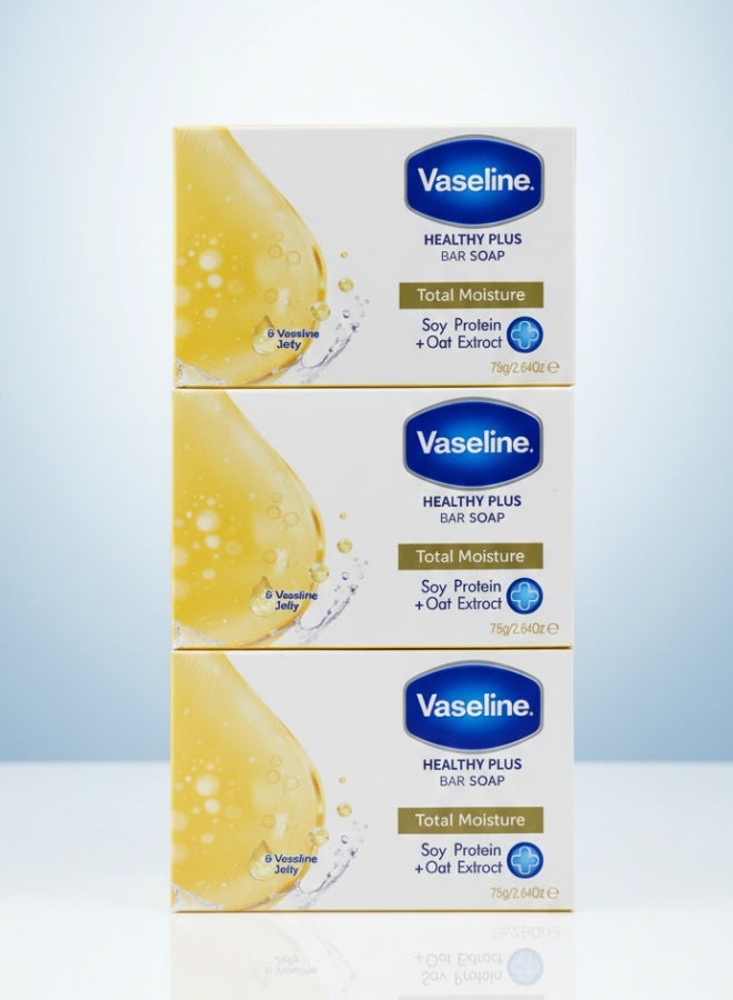 فازلين صابون فازلين هيلثي بلس للتغذية الكاملة 75 جم 3 قطع مرطب للعناية بالبشرة وجسم ناعم وحريري