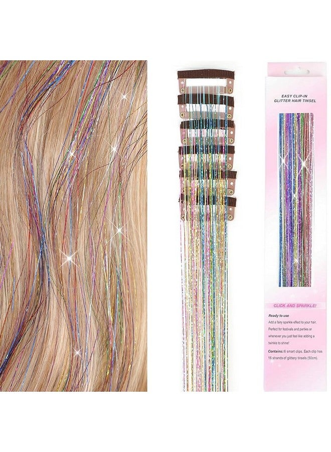 MAYCREATE® 6pcs Hair Tinsel Hair Extensions for Women Girls, Glitter 20'' Clip-in Fairy Hair Tinsels Highlight Sparkling Tinsel Clips for Party, Festival (Colorful) - Image 1