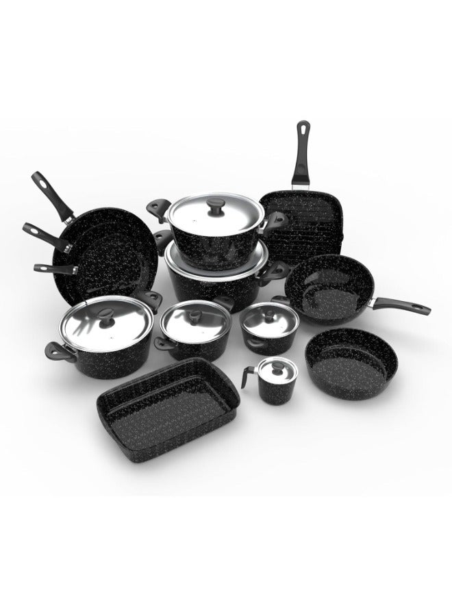 Top Chef 19 Piece Cookware Set (Pot 18-20-24-28-30 - Frying Pan 20-24-30 - Oblong Tray 30 - Oven Tray 26 - Grill 28 - Milkpot 16 - Wook 28) -Black  - Image 2