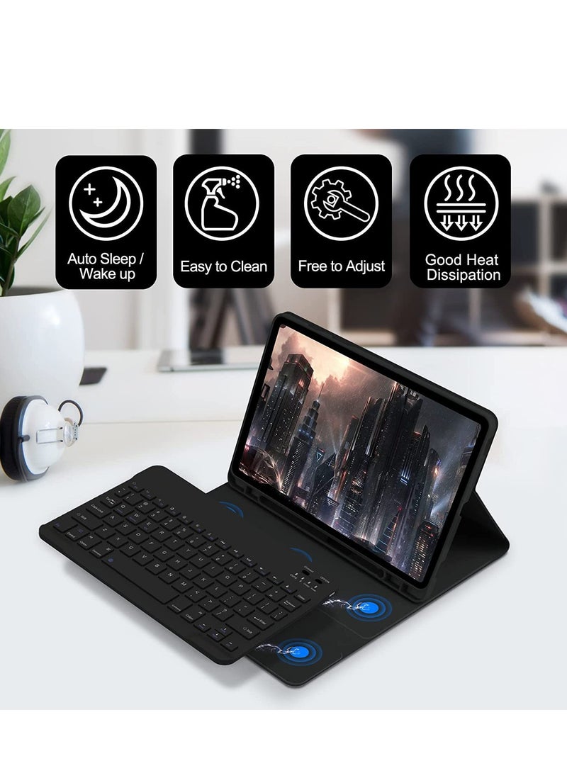 الحافظة التي تحتوي على لوحة المفاتيح باللغتين العربية والإنجليزية متوافقة مع جهاز Samsung Galaxy Tab S9 Plus/X810/X816/X818 12.4 2023، وتتميز بفتحة للقلم ولوحة مفاتيح بلوتوث لاسلكية وقابلة للفصل. - Image 2