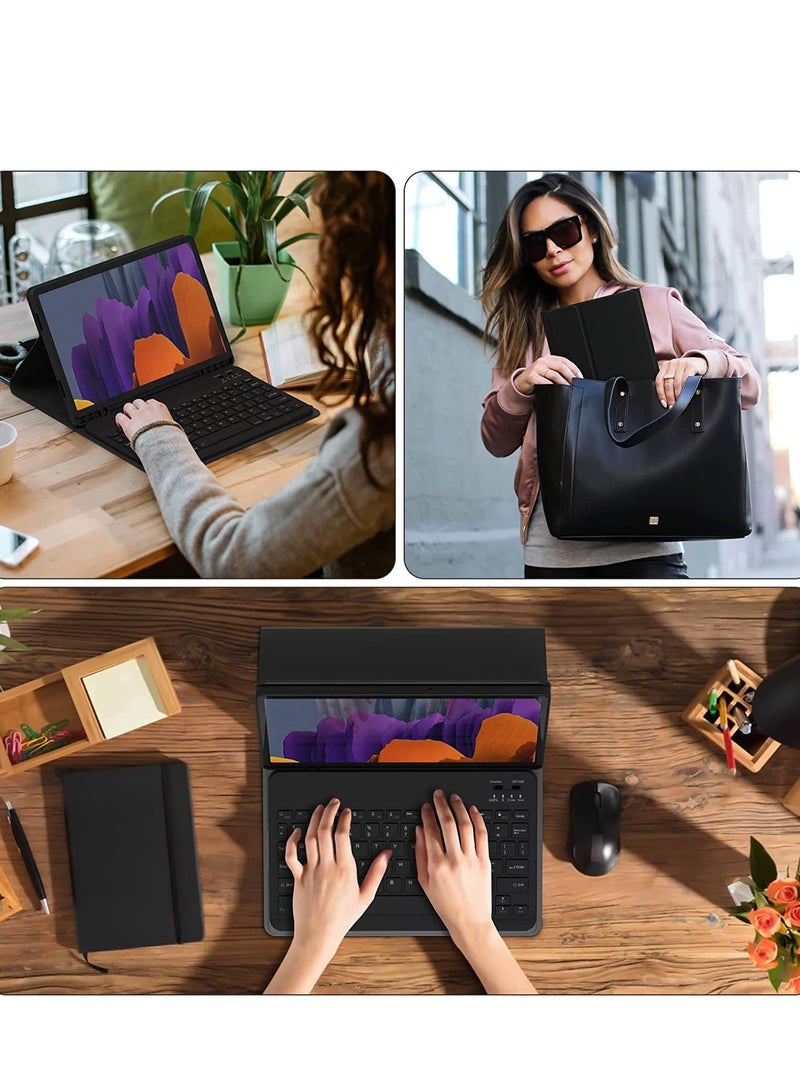 الحافظة التي تحتوي على لوحة المفاتيح باللغتين العربية والإنجليزية متوافقة مع جهاز Samsung Galaxy Tab S9 Plus/X810/X816/X818 12.4 2023، وتتميز بفتحة للقلم ولوحة مفاتيح بلوتوث لاسلكية وقابلة للفصل. - Image 3