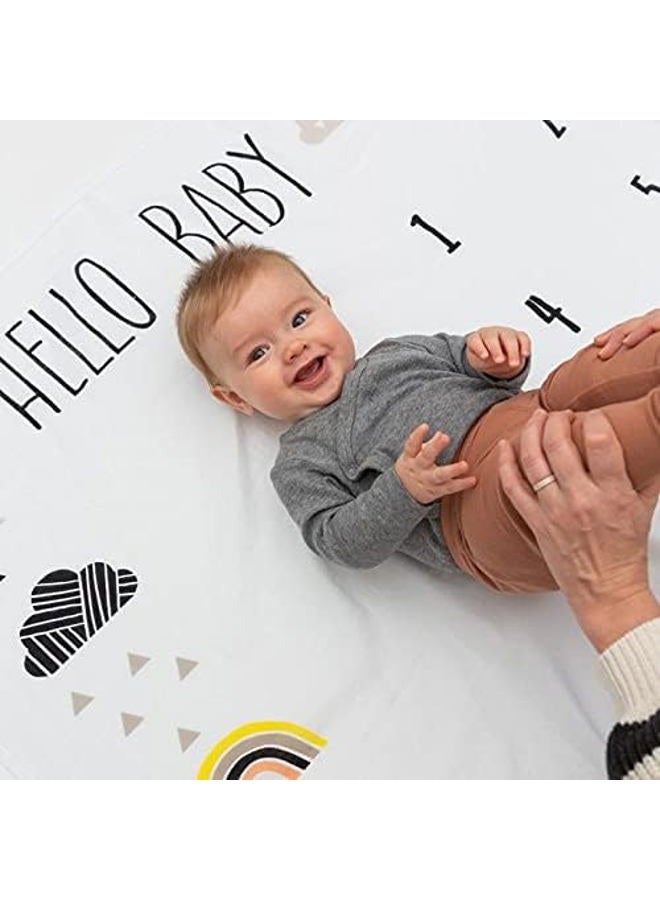 Pondering Pine Organic Baby Monthly Milestone Blanket - Elephant Milestone Blanket Baby Boy or Girl with Month Marker - Elephants Milestones Blanket, 1-12 Months, Hello Baby, 47" X 47" - Image 2