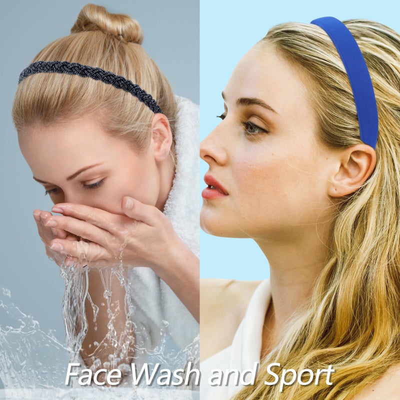 Velscrun أربطة رأس VELSCRUN للنساء 7 قطع مختلفة من اللون الأزرق الداكن مع عقدة صلبة من اللؤلؤ، أربطة شعر غير قابلة للانزلاق للنساء والفتيات، مناسبة للشعر الرقيق والسميك والقصير، إكسسوارات موضة. - Image 5