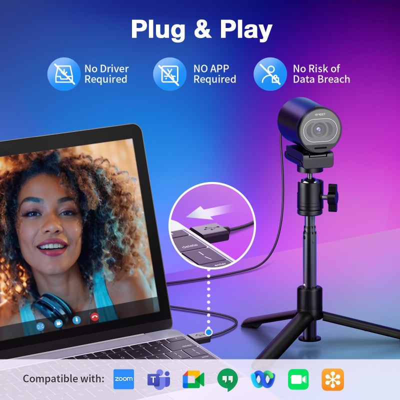 eMeet كاميرا ويب EMEET S600 بدقة 4K مع حامل للتدفق - مستشعر سوني 1/2.55''، تركيز تلقائي PDAF، 1080P@60FPS، 2 ميكروفون لتقليل الضوضاء، غطاء خصوصية مدمج، زاوية رؤية 73 درجة، كاميرا ويب للتدفق للمنتجات/الألعاب/الجمال - Image 3