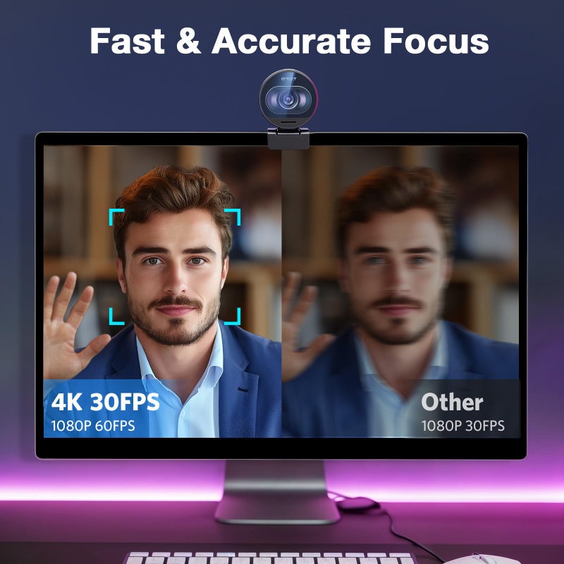 eMeet كاميرا ويب EMEET S600 بدقة 4K مع حامل للتدفق - مستشعر سوني 1/2.55''، تركيز تلقائي PDAF، 1080P@60FPS، 2 ميكروفون لتقليل الضوضاء، غطاء خصوصية مدمج، زاوية رؤية 73 درجة، كاميرا ويب للتدفق للمنتجات/الألعاب/الجمال - Image 5
