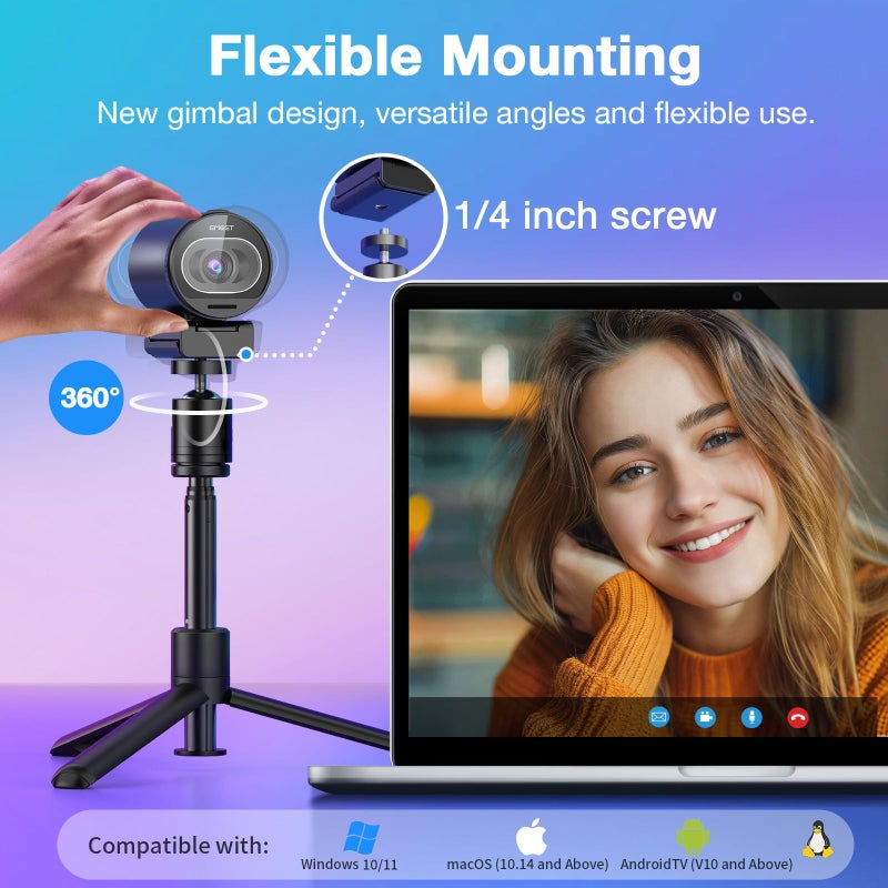eMeet كاميرا ويب EMEET S600 بدقة 4K مع حامل للتدفق - مستشعر سوني 1/2.55''، تركيز تلقائي PDAF، 1080P@60FPS، 2 ميكروفون لتقليل الضوضاء، غطاء خصوصية مدمج، زاوية رؤية 73 درجة، كاميرا ويب للتدفق للمنتجات/الألعاب/الجمال - Image 2