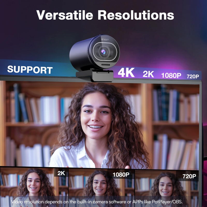 eMeet كاميرا ويب EMEET S600 بدقة 4K مع حامل للتدفق - مستشعر سوني 1/2.55''، تركيز تلقائي PDAF، 1080P@60FPS، 2 ميكروفون لتقليل الضوضاء، غطاء خصوصية مدمج، زاوية رؤية 73 درجة، كاميرا ويب للتدفق للمنتجات/الألعاب/الجمال - Image 4