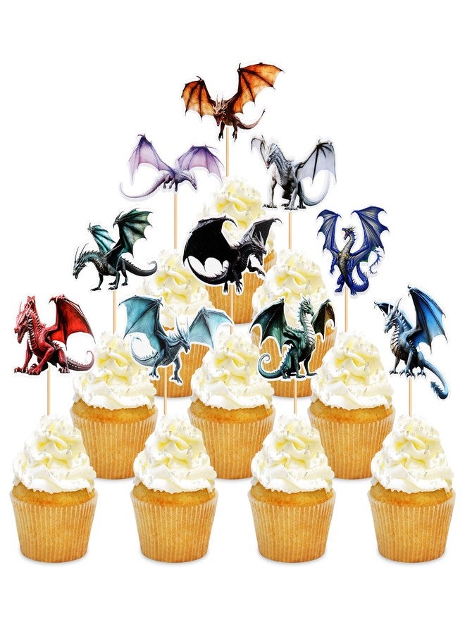 Ercadio 30 Pack Dragon Cupcake Toppers Wild Dragon Cake Picks Wild Dragon Cupcake Topper Dragon Cupcake Toppers Picks for Dragon Themed Party Kids Birthday Party Decor Supplies - Image 1