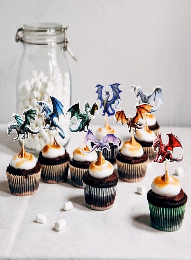 Ercadio 30 Pack Dragon Cupcake Toppers Wild Dragon Cake Picks Wild Dragon Cupcake Topper Dragon Cupcake Toppers Picks for Dragon Themed Party Kids Birthday Party Decor Supplies - Image 3