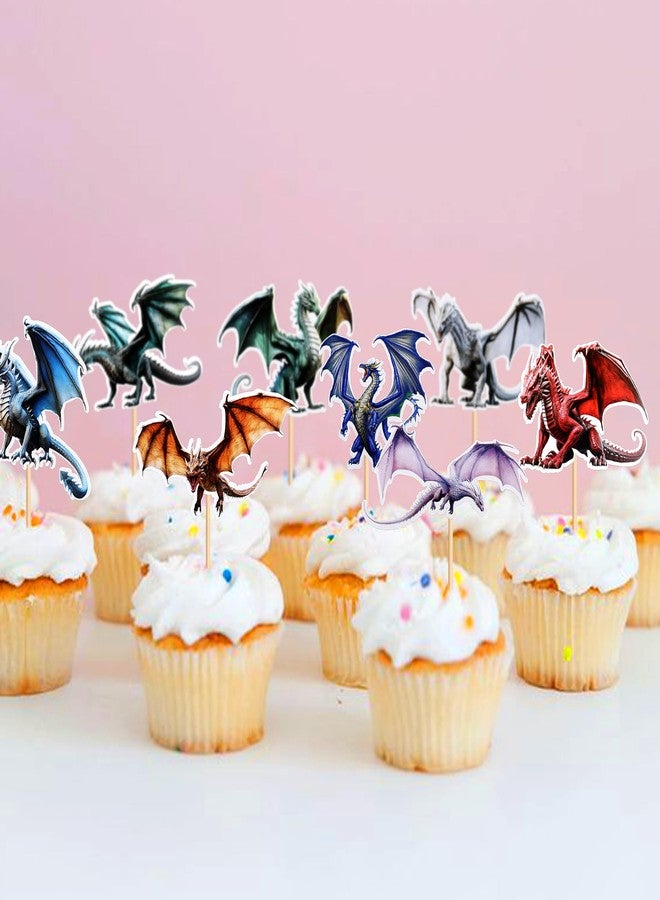 Ercadio 30 Pack Dragon Cupcake Toppers Wild Dragon Cake Picks Wild Dragon Cupcake Topper Dragon Cupcake Toppers Picks for Dragon Themed Party Kids Birthday Party Decor Supplies - Image 4
