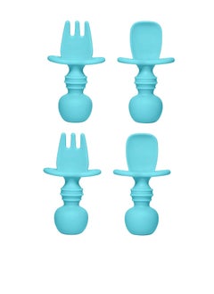 Excefore Silicone Baby Fork And Spoon Set, Silicone Tableware, Feeding Baby, Training Equipment, Baby Led Weaning Stage 1 Suitable For Over 6 Months (Blue，2 * Spoons and 2 * Forks)  - Image 1