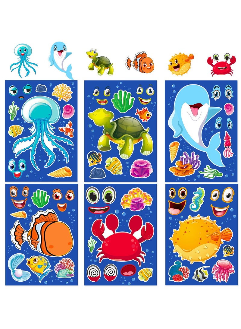 24 Sheets Ocean Stickers for Kids, Make a Face Sea Animal Stickers, Make Your Own Stickers for Kids Under The Sea Animal Summer Beach Stickers - Image 2