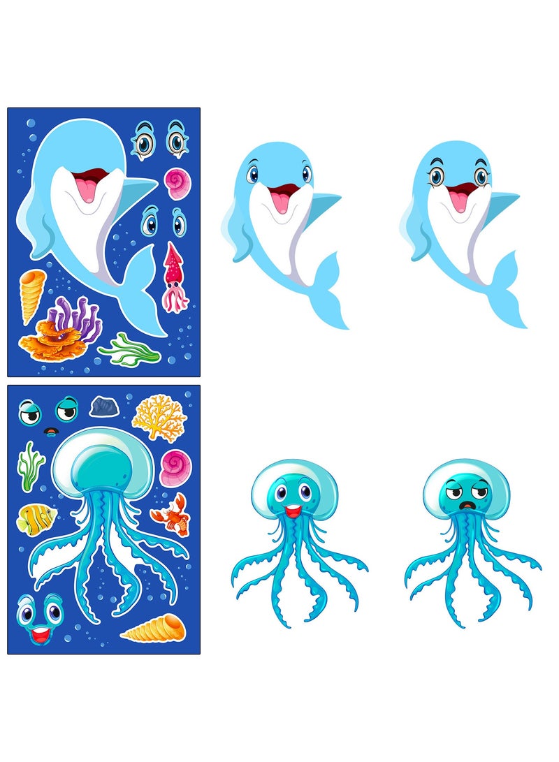 24 Sheets Ocean Stickers for Kids, Make a Face Sea Animal Stickers, Make Your Own Stickers for Kids Under The Sea Animal Summer Beach Stickers - Image 3