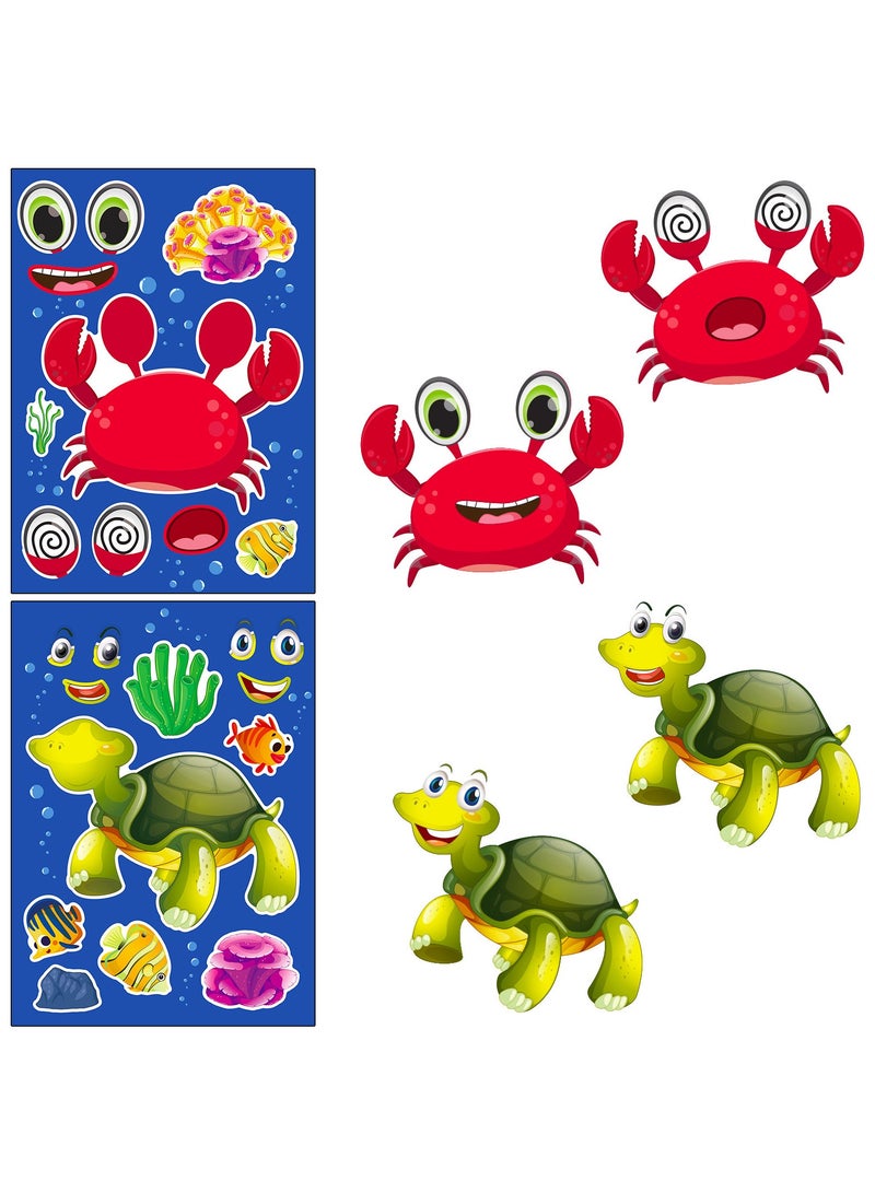24 Sheets Ocean Stickers for Kids, Make a Face Sea Animal Stickers, Make Your Own Stickers for Kids Under The Sea Animal Summer Beach Stickers - Image 4