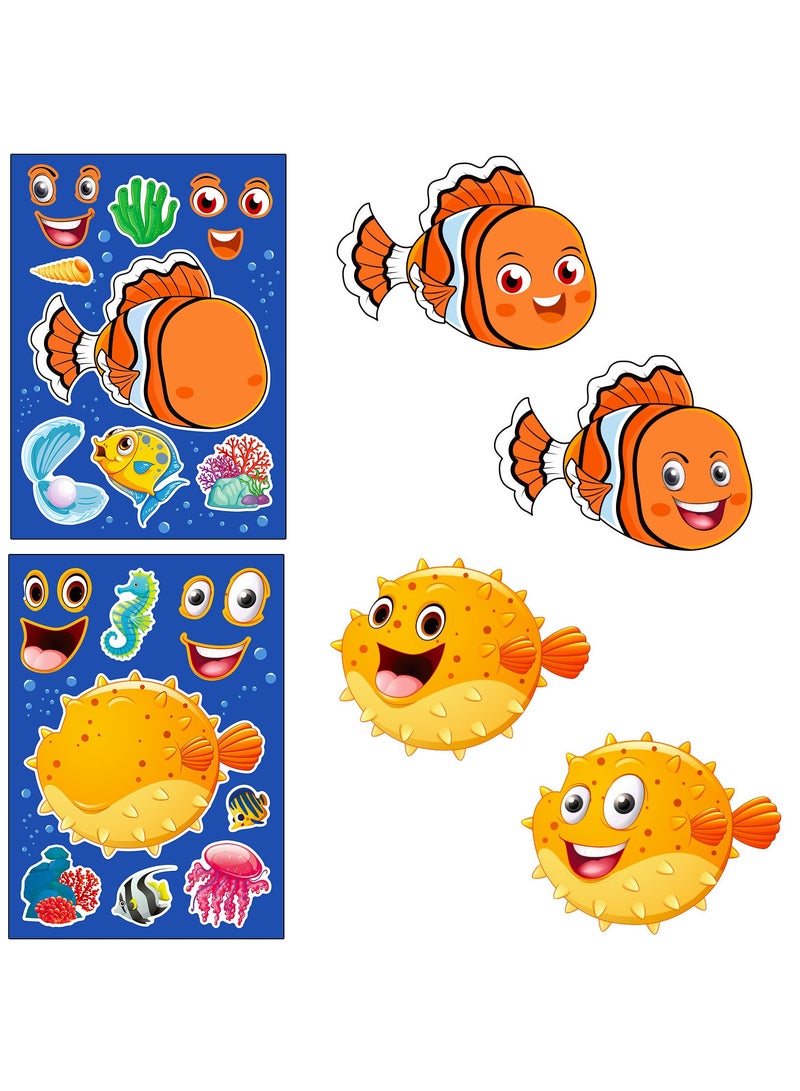 24 Sheets Ocean Stickers for Kids, Make a Face Sea Animal Stickers, Make Your Own Stickers for Kids Under The Sea Animal Summer Beach Stickers - Image 5